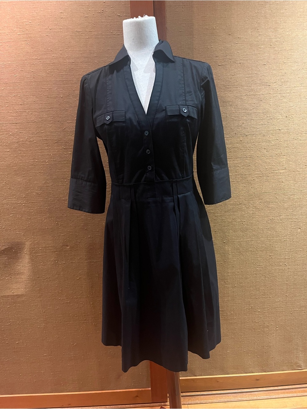 White House Black Market Black Collared Midi Shirt Dress